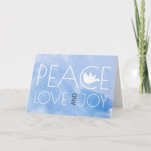 Peace, love, joy blue watercolor, dove Christmas Holiday Card