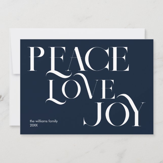 Peace Love Joy Blue White Elegant Christmas Holiday Card (Front)