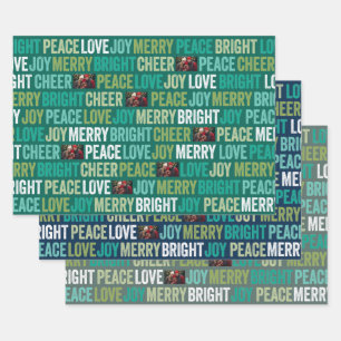 Peace Love Joy Bright Merry Cheer with 1 Photo Wrapping Paper Sheet