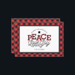 PEACE Love Joy Buffalo Plaid Border Holiday Card<br><div class="desc">This trendy design features the text "Peace Love Joy" accented with red and black buffalo plaid. Click the customise button for more flexibility in adjusting the graphics, text and/or photo! Variations of this design, additional colours, as well as coordinating products are available in our shop, zazzle.com/store/doodlelulu. Contact us if you...</div>