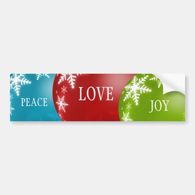 Peace, Love, Joy bumper sticker (Front)