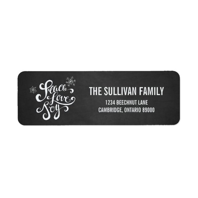 Peace, Love & Joy Chalkboard Holiday Address Label (Front)