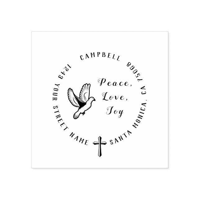 Peace Love Joy | Christian Dove Return Address Rubber Stamp (Imprint)