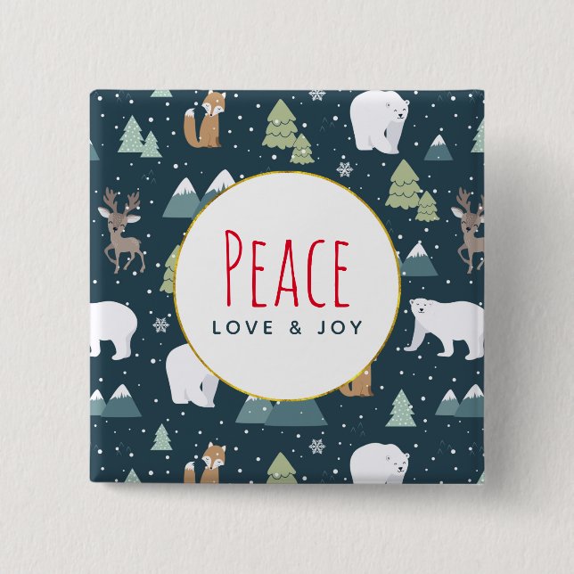 Peace Love & Joy Christmas Animals Pattern 15 Cm Square Badge (Front)