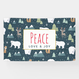 Peace Love & Joy Christmas Animals Pattern Banner