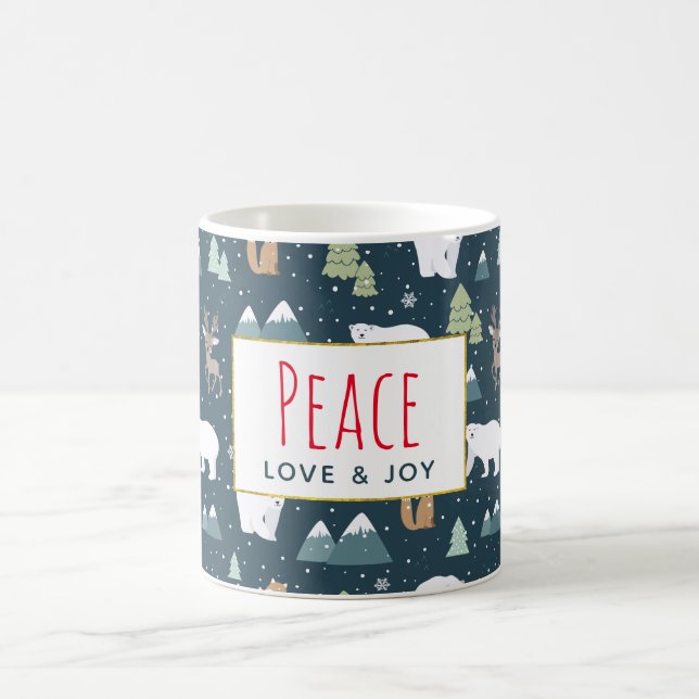 Peace Love & Joy Christmas Animals Pattern Coffee Mug (Center)