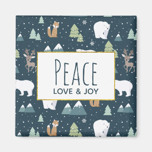 Peace Love & Joy Christmas Animals Pattern Magnet