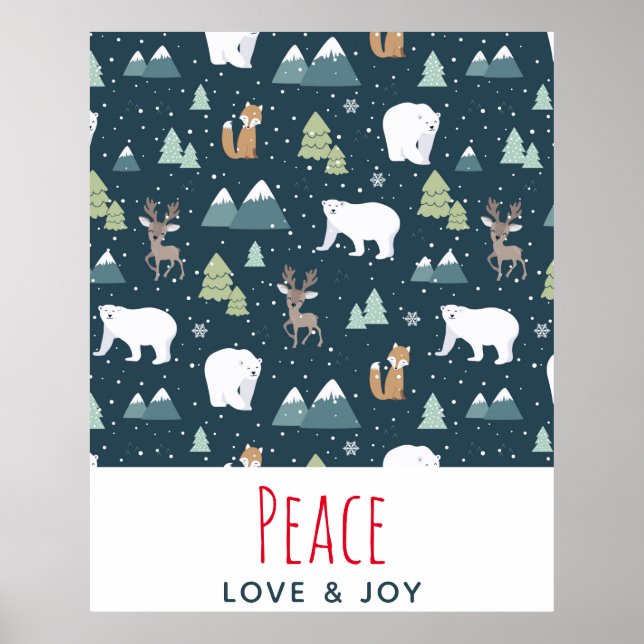 Peace Love & Joy Christmas Animals Pattern Poster (Front)