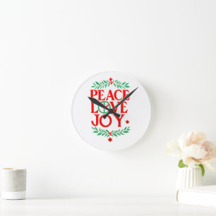 Peace Love Joy Christmas Festive Holiday Round Clock