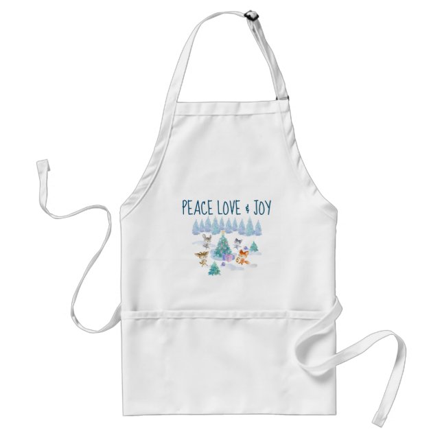 Peace Love & Joy Christmas Forest Animals Standard Apron (Front)