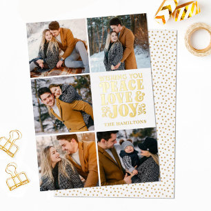 Peace Love Joy Christmas Gold Foil Photo Holiday Card