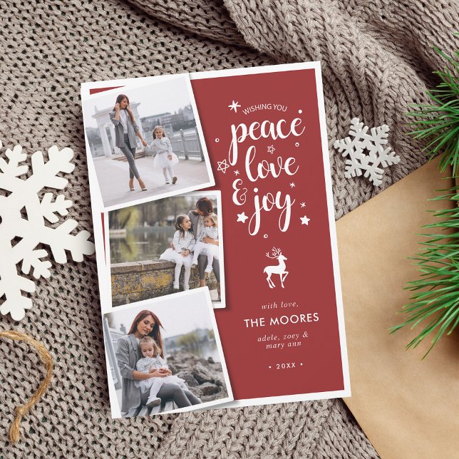 Peace Love Joy Christmas Holiday Photo Collage Card (Peace Love Joy Christmas Holiday Photo Collage)