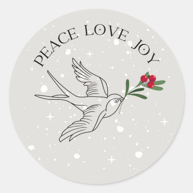 PEACE LOVE JOY Christmas Holiday Red Berries Classic Round Sticker (Front)