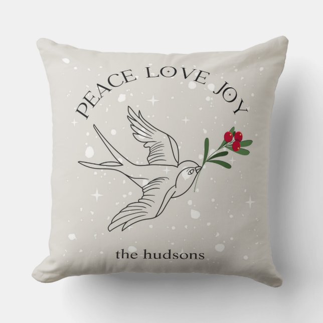 PEACE LOVE JOY Christmas Holiday Red Berries Cushion (Front)