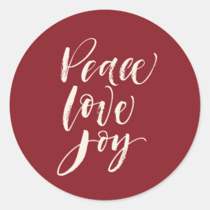 Peace Love Joy Christmas Holiday Red Classic Round Sticker
