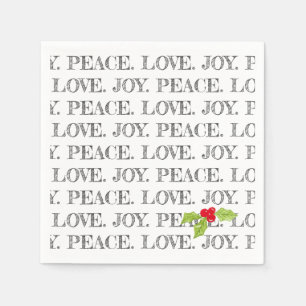 Peace Love Joy Christmas Holly Holiday Fun Napkin