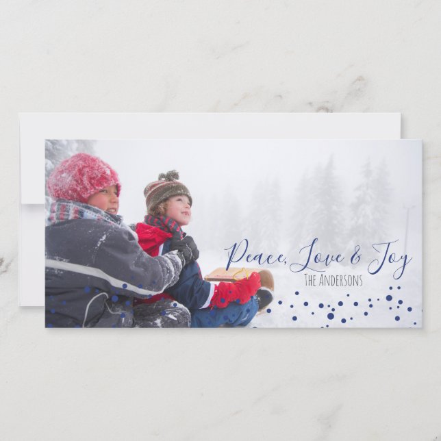 Peace, Love & Joy Christmas or Hanukkah Photocard Holiday Card (Front)