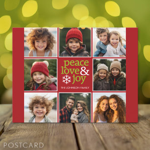 Peace Love Joy Christmas Photo Collage Holiday Postcard
