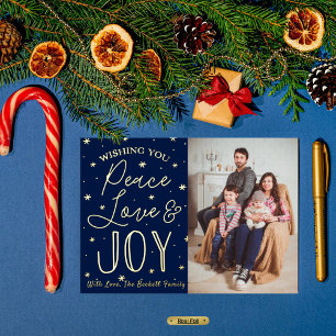 Peace, Love & Joy Christmas Photo Real Foil Holiday Card