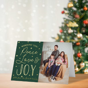 Peace, Love & Joy Christmas Photo Real Foil Holiday Card