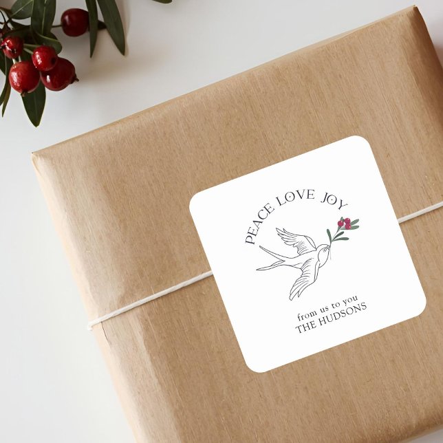 Peace Love Joy Christmas Snow Bird Square Sticker (Creator Uploaded)