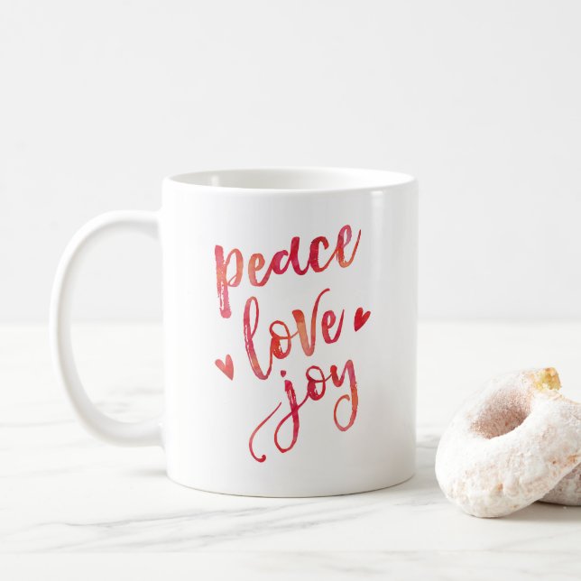 Peace love joy Christmas typography mug (With Donut)