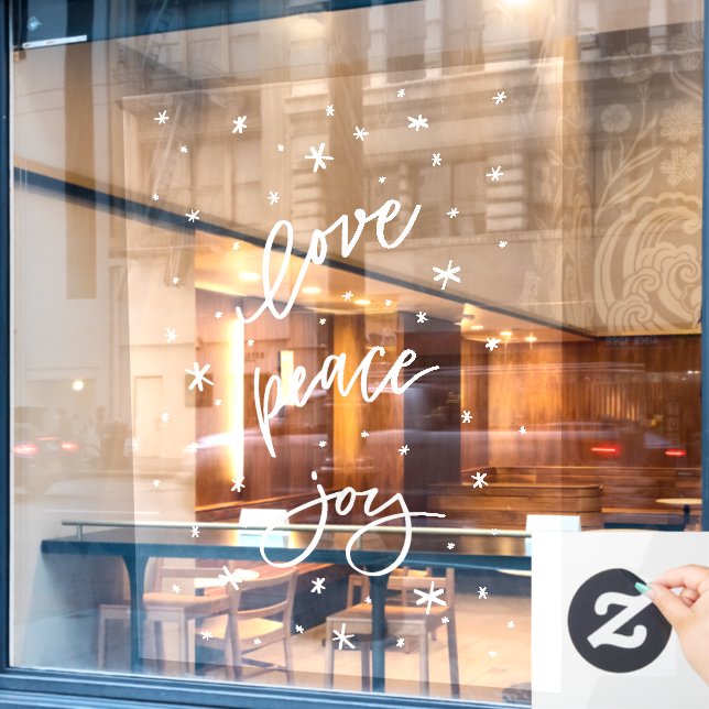 Peace Love Joy Christmas, Winter Window Cling (Cafe Window)