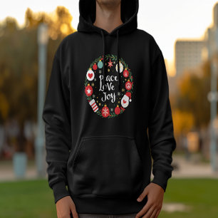 Peace Love Joy Christmas Wreath Festive Hoodie