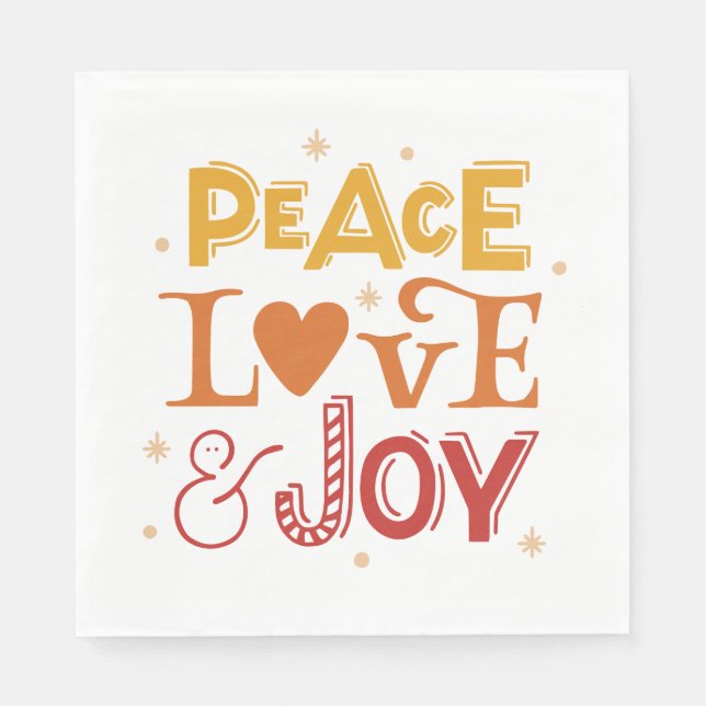 Peace Love Joy. Christmas yellow red lettering Napkin (Front)