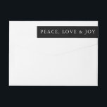 Peace Love Joy Classic Minimal Typography Black Wrap Around Label<br><div class="desc">Spread good tiding with these stunning Peace, Love & Joy holiday wrap around address labels featuring classic and classy typography. The simple and sophisticated design adds a touch of luxury and warmth to your seasonal greetings. Whether you're sending heartfelt wishes to family, friends, or business associates, this card captures the...</div>