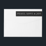 Peace Love Joy Classic Minimal Typography Black Wrap Around Label<br><div class="desc">Spread good tiding with these stunning Peace, Love & Joy holiday wrap around address labels featuring classic and classy typography. The simple and sophisticated design adds a touch of luxury and warmth to your seasonal greetings. Whether you're sending heartfelt wishes to family, friends, or business associates, this card captures the...</div>