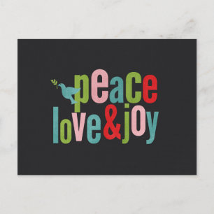Peace Love Joy Colourful Chalkboard Dove Holiday Postcard