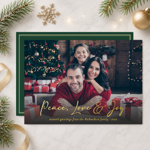 Peace Love Joy Custom Family Photo Christmas Foil Holiday Card