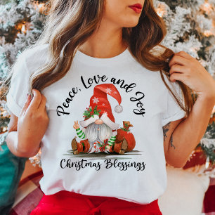 Peace, Love & Joy, Cute Christmas Gnome Blessings T-Shirt