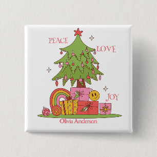 Peace, Love & Joy - Cute Retro Christmas Tree 15 Cm Square Badge