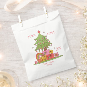 Peace, Love & Joy - Cute Retro Christmas Tree  Favour Bags