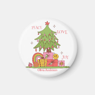 Peace, Love & Joy - Cute Retro Christmas Tree  Magnet