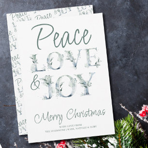 Peace Love & Joy Decorative Typography Christmas Holiday Card