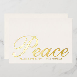 Peace Love Joy Elegant Typography Ivory and Gold Foil Holiday Card
