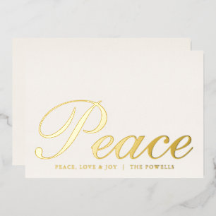 Peace Love Joy Elegant Typography Ivory and Gold Foil Holiday Card