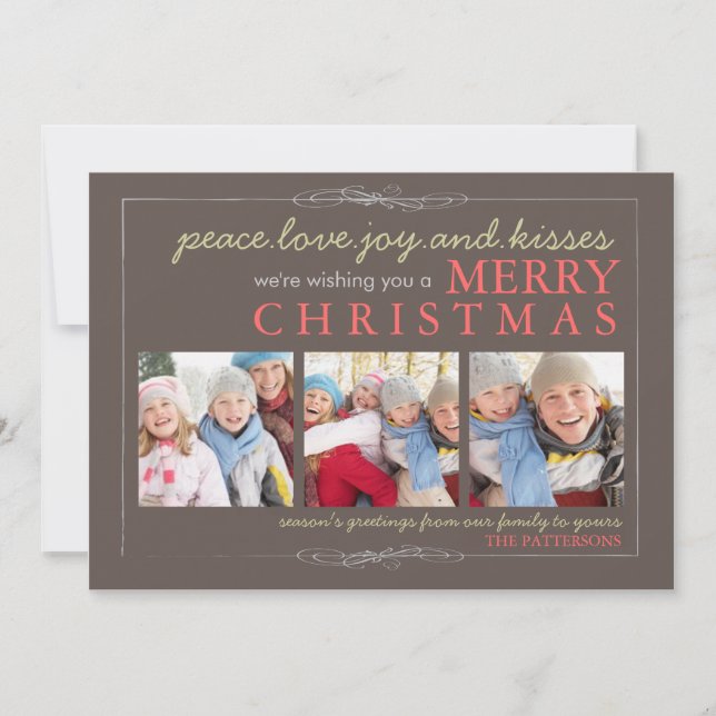 Peace Love Joy Family Merry Christmas Photo Card (Front)