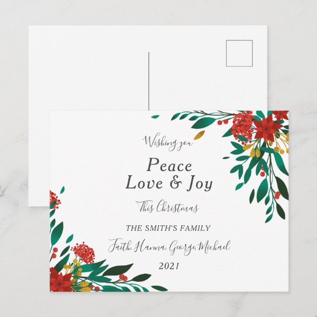 Peace Love Joy Family Merry Christmas Postcard (Front/Back)