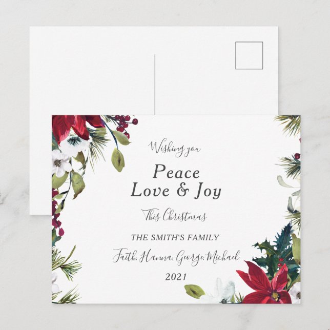 Peace Love Joy Family Merry Christmas Postcard (Front/Back)