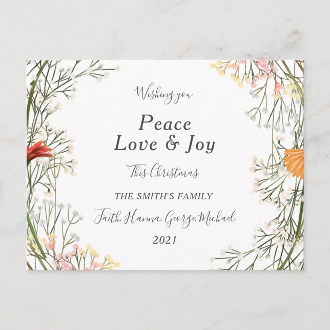 Peace Love Joy Family Merry Christmas Postcard (Front)