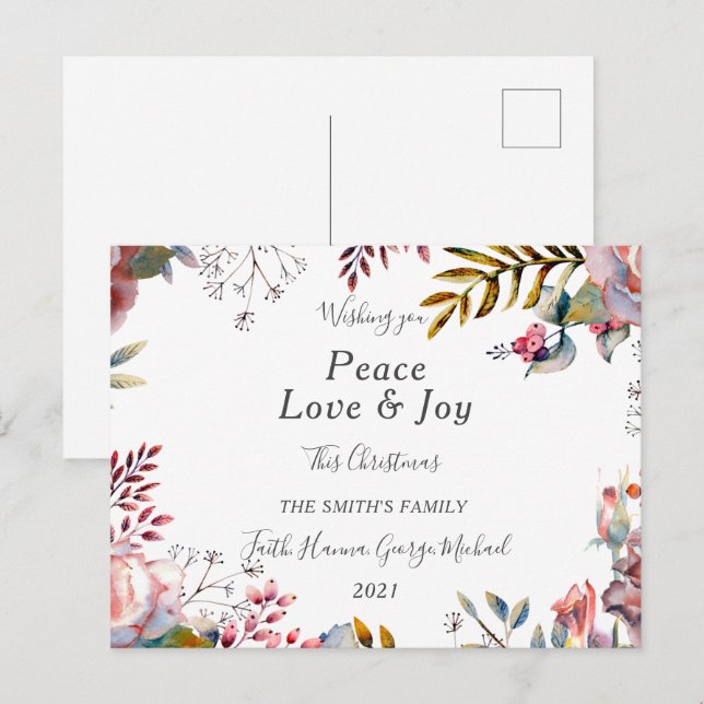 Peace Love Joy Family Merry Christmas Postcard (Front/Back)
