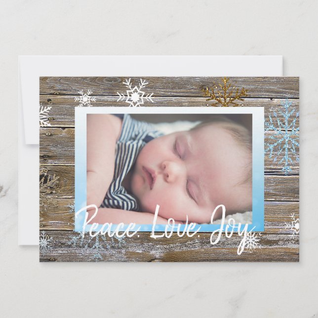 Peace Love Joy Family Photo Christmas Holiday Card (Front)