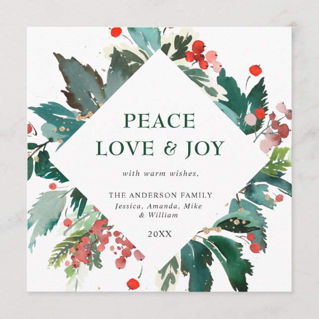 Peace Love & Joy Festive Christmas Greeting Holida Holiday Card (Front)