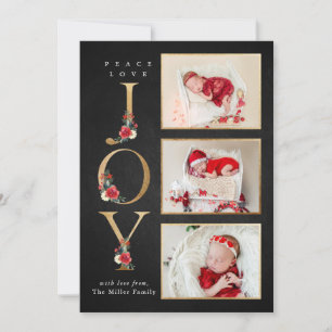 Peace Love Joy Festive Winter Floral Berries Photo Holiday Card