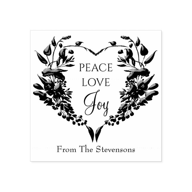 Peace Love Joy Floral Christmas Rubber Stamp (Imprint)