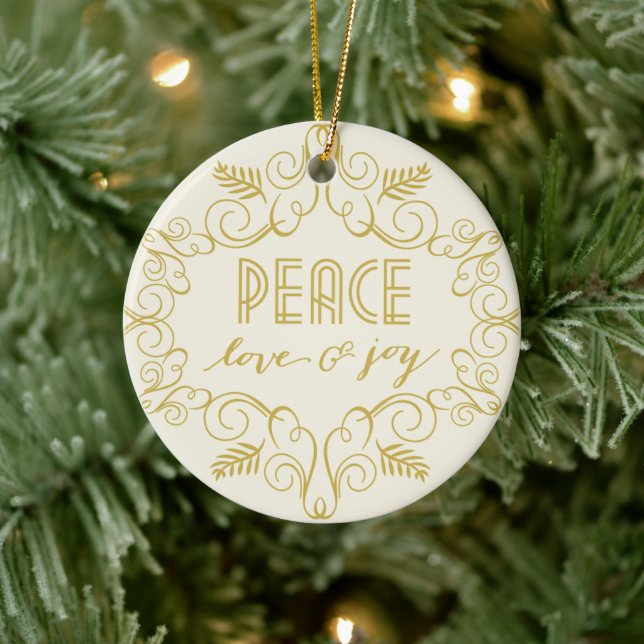 Peace Love & Joy Foliage Deco Frame Photo Holiday Ceramic Tree Decoration (Tree)